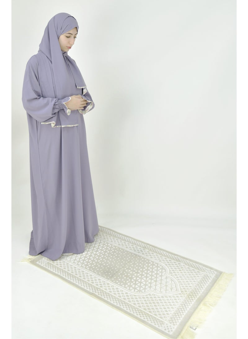  داماس كولكشن باس صلاة نسائي قطعة واحدة من قماش كريب فوكا فاخر مع وشاح متصل وجيب – ملابس صلاة شرعية مريحة - Image 2